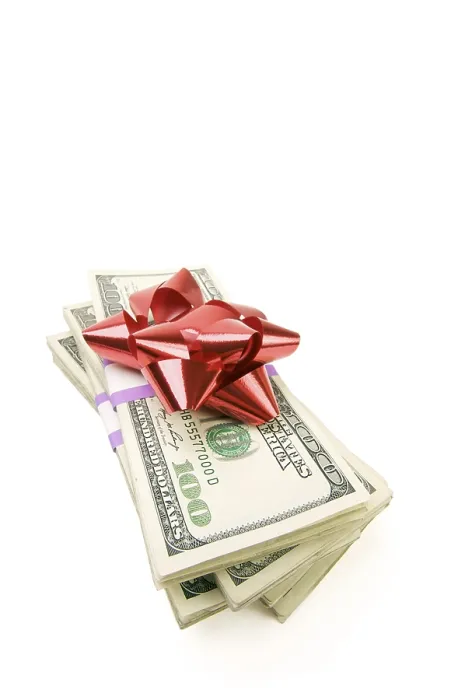 Framed Print : Stack of Money with Bow Print Isolated on White Framed Print : Stack of Money with Bow Print Isolated on White