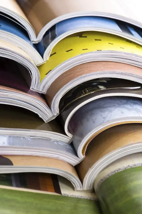Framed Print : Stack of Open Magazines Print Framed Print : Stack of Open Magazines Print