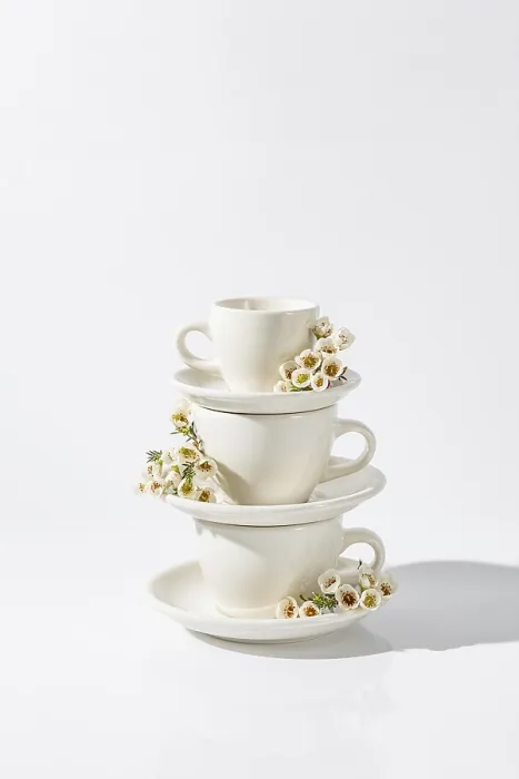 Framed Print : White Ceramic Cups with Spring Blooms Print Framed Print : White Ceramic Cups with Spring Blooms Print