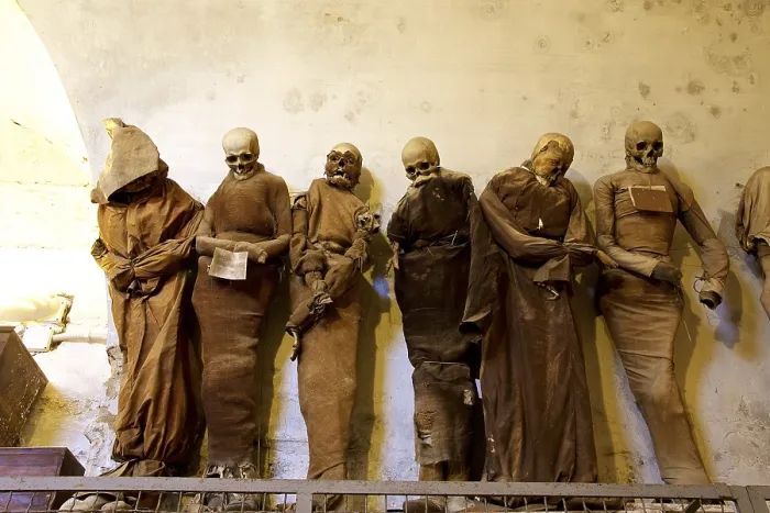 Framed Print : Six Standing Mummies Print, Catacombe dei Cappuccini, Sicily Framed Print : Six Standing Mummies Print, Catacombe dei Cappuccini, Sicily