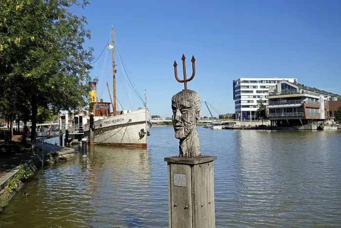 Framed Print : Statue of Georg Willms in Leer Harbour, Germany Print Framed Print : Statue of Georg Willms in Leer Harbour, Germany Print