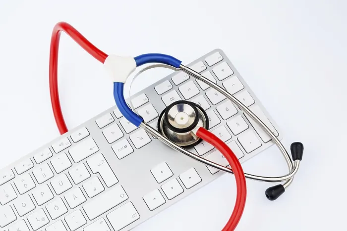 Framed Print : Stethoscope and Keyboard Print, Medical Technology Austria