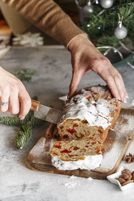 Framed Print : Stollen Print: Sliced Fruit Bread with Powdered Sugar Framed Print : Stollen Print: Sliced Fruit Bread with Powdered Sugar
