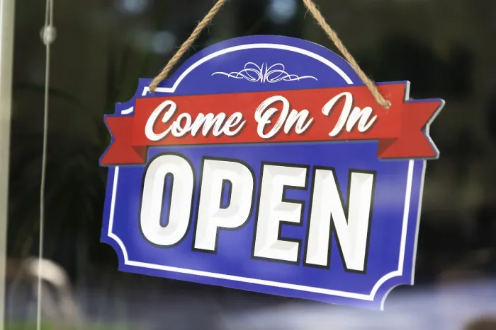 Framed Print : Storefront Open Sign Print Through Window Framed Print : Storefront Open Sign Print Through Window