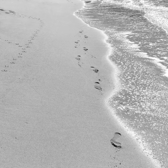 Framed Print : Monochrome Beach Footprints Print, Elafonisos, Greece Framed Print : Monochrome Beach Footprints Print, Elafonisos, Greece