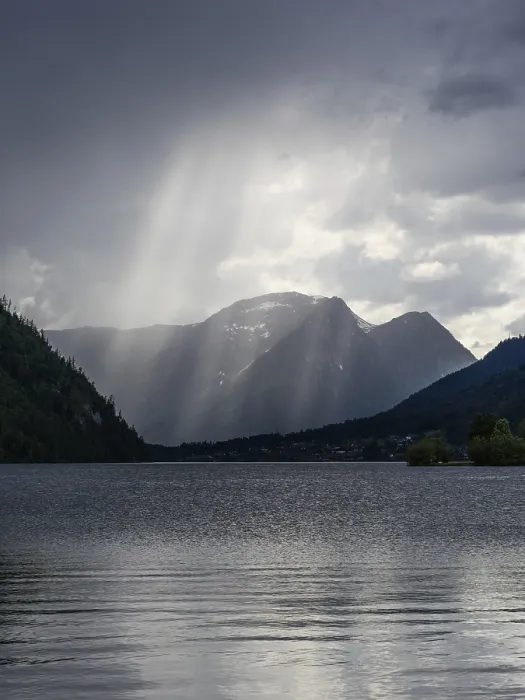 Framed Print : Sunbeams Fall from Thunderclouds Print, Grundlsee, Austria Framed Print : Sunbeams Fall from Thunderclouds Print, Grundlsee, Austria