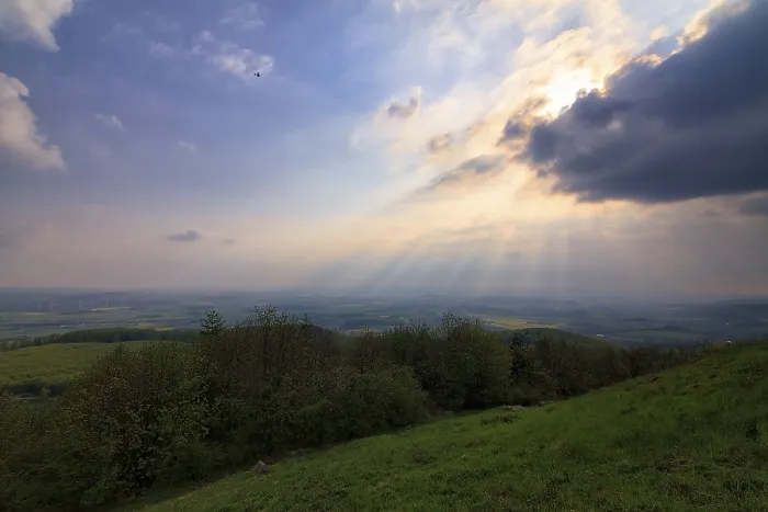Framed Print : Sunbeams behind Thunderclouds Mountain Top Print
