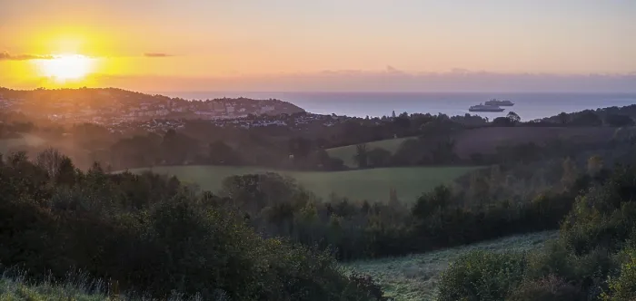 Framed Print : Sunrise over Torquay fields Print, Devon, England Framed Print : Sunrise over Torquay fields Print, Devon, England