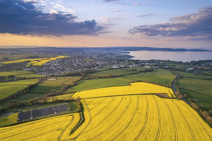 Framed Print : Devon Fields Print from a Drone, UK Framed Print : Devon Fields Print from a Drone, UK