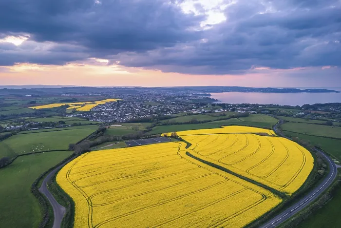 Framed Print : Devon Fields and Farmlands Print from a Drone, England