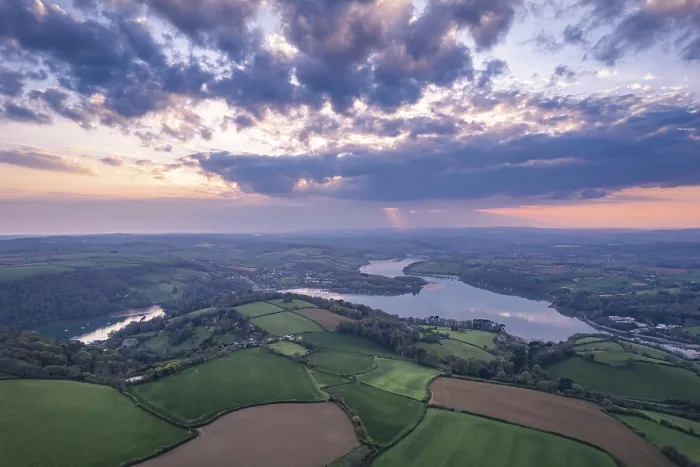 Framed Print : Sunset over Devon Fields and Farmlands Print, England Framed Print : Sunset over Devon Fields and Farmlands Print, England