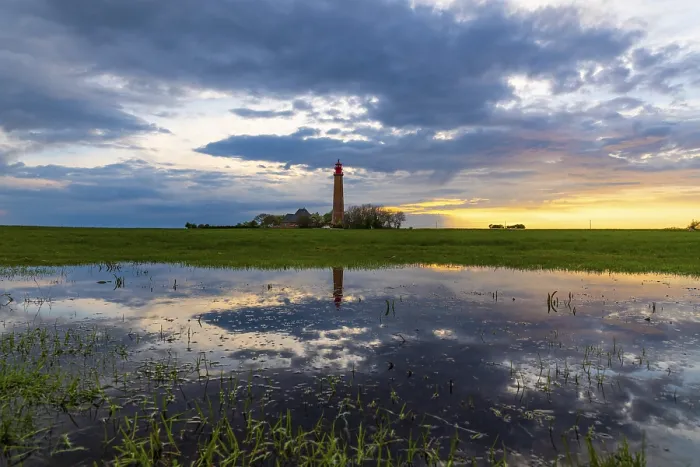 Framed Print : Sunset Reflection Print at Flugge Lighthouse, Fehmarn Framed Print : Sunset Reflection Print at Flugge Lighthouse, Fehmarn