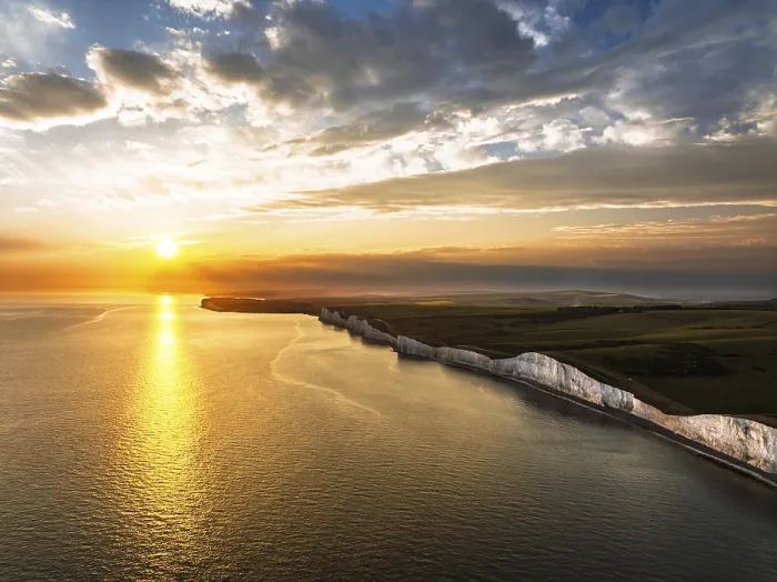 Framed Print : Sunset over Seven Sisters Cliffs Print, East Sussex, England