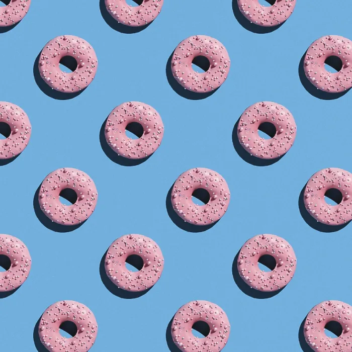 Framed Print : Sweet Donuts Print on Blue Background Framed Print : Sweet Donuts Print on Blue Background
