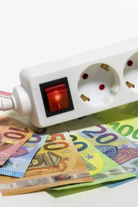 Framed Print : Switchable Socket Strip, Euro Banknotes Print