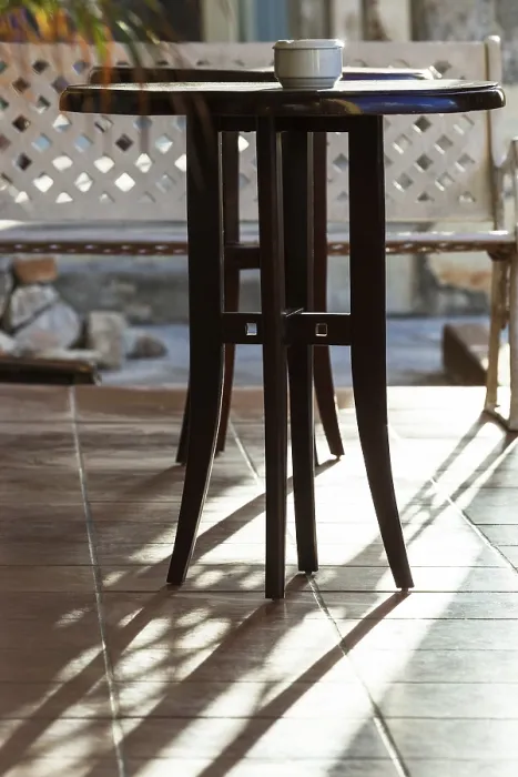 Framed Print : Table in a Cafe Print - Sunny Evening Scene Framed Print : Table in a Cafe Print - Sunny Evening Scene