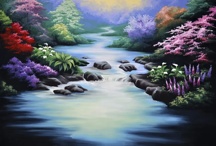 Framed Print : Theatre Backdrop Print: Forest and Stream Scene