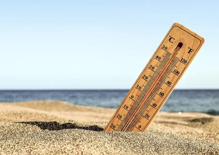 Framed Print : Thermometer Print on Beach Sand Framed Print : Thermometer Print on Beach Sand