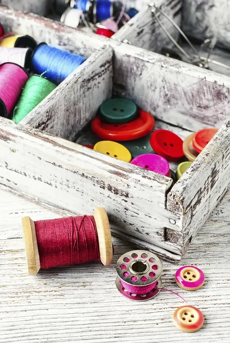 Framed Print : Thread and Buttons with Beads Print