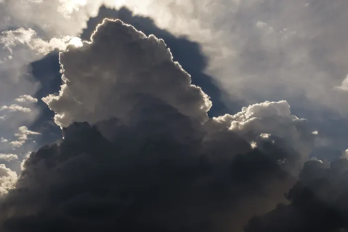 Framed Print : Thunderclouds, Altocumulus Print with Sun Behind Grey Clouds