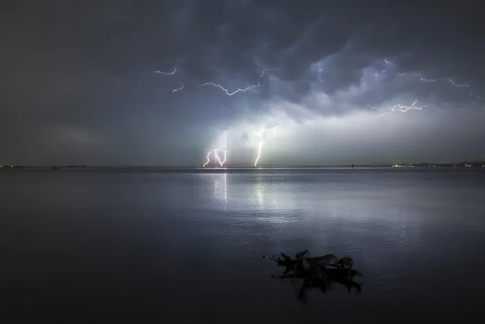 Framed Print : Thunderstorm with multiple thunderbolts, Lake Constance Print