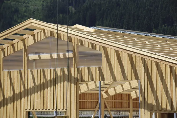 Framed Print : Timber Construction Print: New Hall in Aurach, Austria