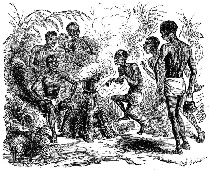 Framed Print : Historical Print of Natives Using Fire for Cooking, 1869 Framed Print : Historical Print of Natives Using Fire for Cooking, 1869