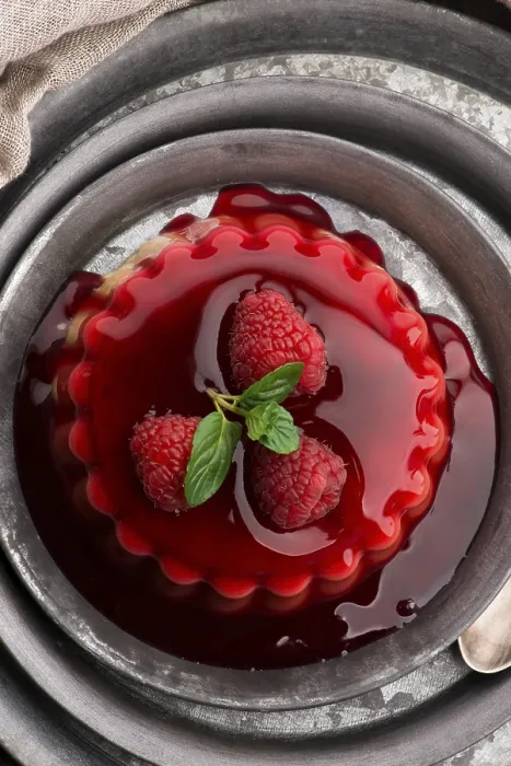 Framed Print : Vanilla Pudding Print with Raspberry and Sauce Framed Print : Vanilla Pudding Print with Raspberry and Sauce