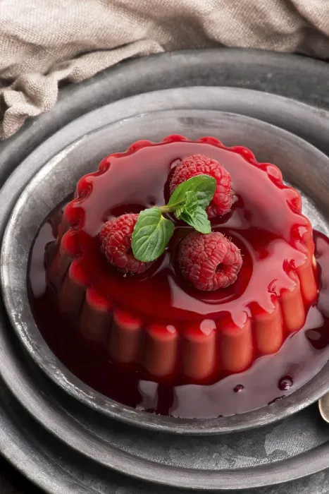 Framed Print : Vanilla Pudding Print with Raspberry and Sauce Framed Print : Vanilla Pudding Print with Raspberry and Sauce