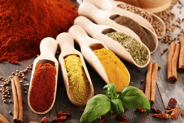 Framed Print : Variety of Spices Print on Kitchen Table