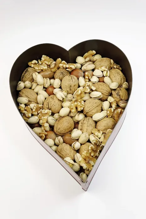 Framed Print : Heart Shaped Bowl of Various Nuts Print Framed Print : Heart Shaped Bowl of Various Nuts Print