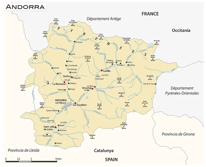 Framed Print : Vector Map of Andorra Print Framed Print : Vector Map of Andorra Print