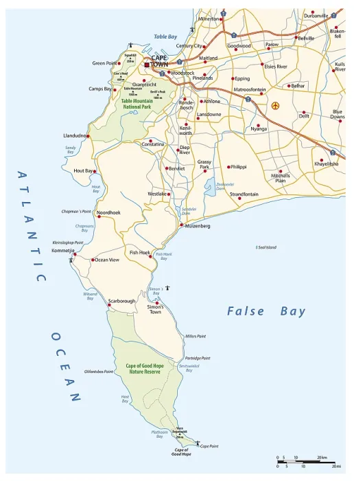 Framed Print : Vector Road Map Print of Cape Peninsula, South Africa Framed Print : Vector Road Map Print of Cape Peninsula, South Africa