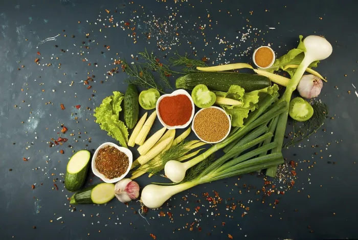 Framed Print : Dark Background Print of Vegetables and Herbs Framed Print : Dark Background Print of Vegetables and Herbs