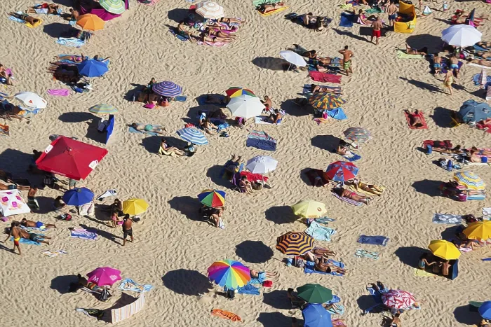 Framed Print : View from Above: Nazare Beach Crowd Print Framed Print : View from Above: Nazare Beach Crowd Print