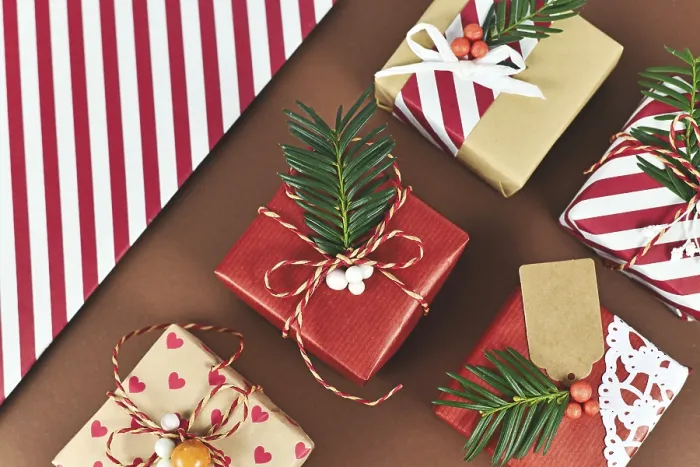 Framed Print : Top View of Decorated Christmas Gift Boxes Print Framed Print : Top View of Decorated Christmas Gift Boxes Print