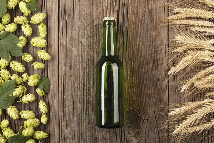 Framed Print : High-Quality Top View Beer Bottle Print with Ingredients Framed Print : High-Quality Top View Beer Bottle Print with Ingredients