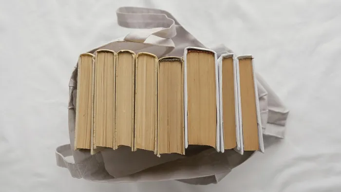 Framed Print : Top View Print of Books Stack Bag Framed Print : Top View Print of Books Stack Bag