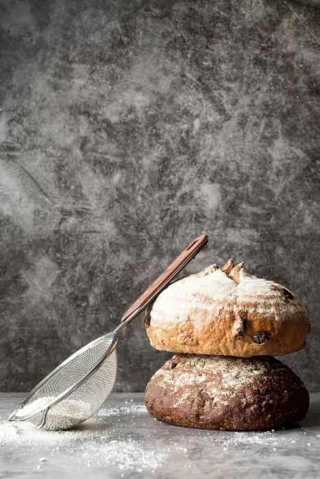 Framed Print : Top View Bread Tower with Flour Sieve Print