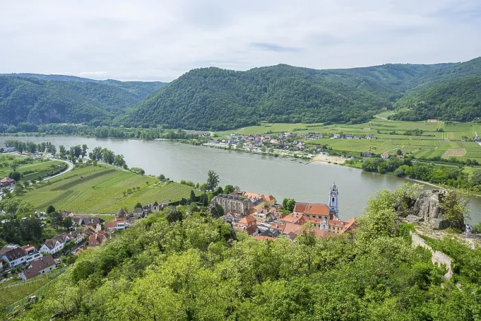 Framed Print : View from Durnstein Castle in Spring Print, Wachau Austria Framed Print : View from Durnstein Castle in Spring Print, Wachau Austria
