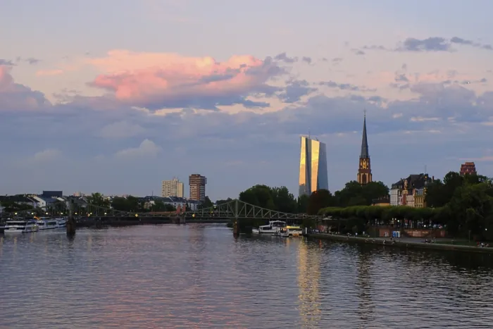 Framed Print : Frankfurt am Main Print: Sunset View over the Main River