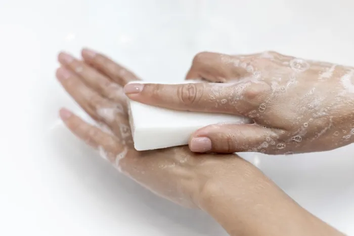 Framed Print : Top View Person Washing Hands with Solid Soap Print Framed Print : Top View Person Washing Hands with Solid Soap Print