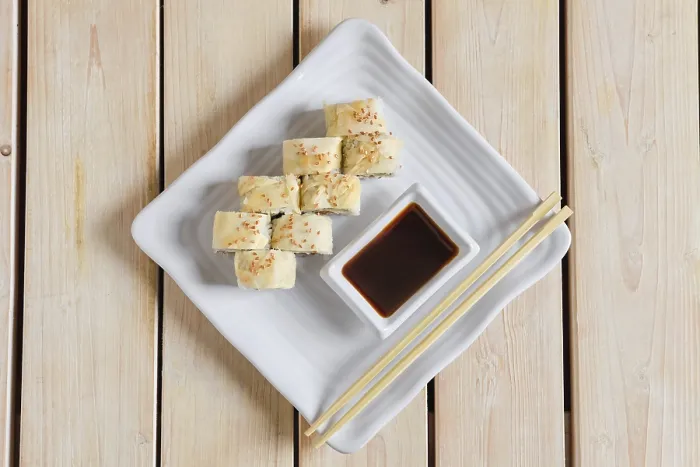 Framed Print : Salmon Rolls Print with Ginger Dressing Framed Print : Salmon Rolls Print with Ginger Dressing