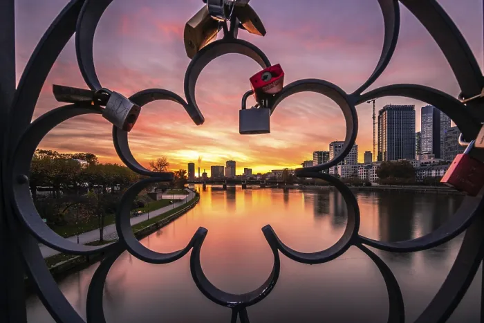 Framed Print : Frankfurt Evening Love Locks Print Framed Print : Frankfurt Evening Love Locks Print