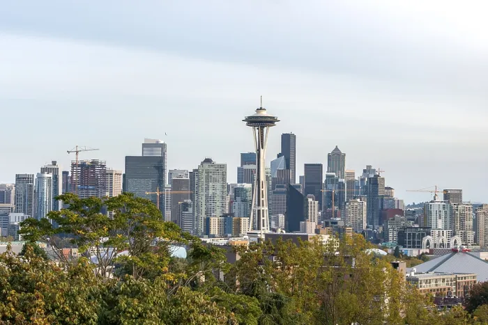 Framed Print : View over Seattle, Print of Skyline with Space Needle Observation Tower