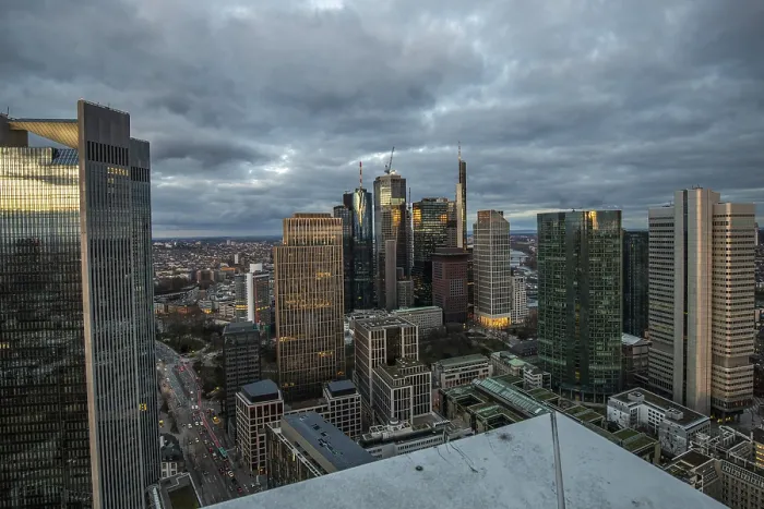 Framed Print : Print of Frankfurt Skyline at Sunset from Tower Block Framed Print : Print of Frankfurt Skyline at Sunset from Tower Block