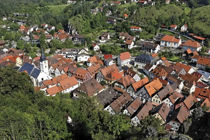 Framed Print : View of town centre, Pottenstein Print