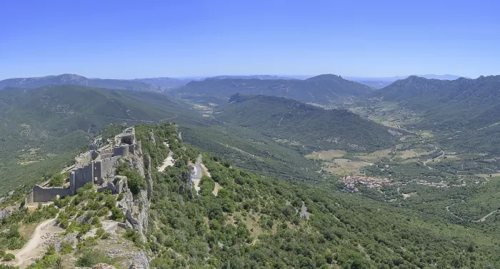 Framed Print : View from Donjon St.Jordis, Peyrepertuse Castle Print Framed Print : View from Donjon St.Jordis, Peyrepertuse Castle Print