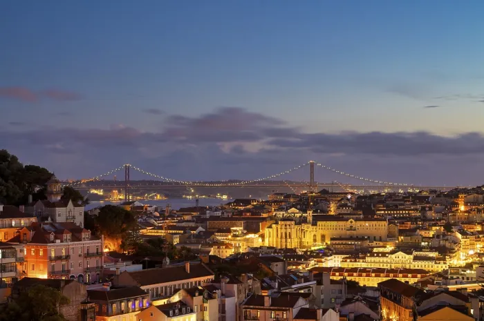 Framed Print : View from Miradouro da Graça Print, Lisbon at Twilight