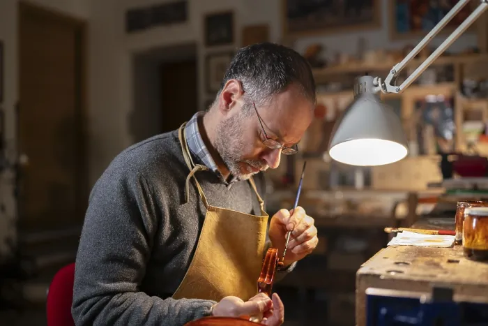 Framed Print : Violin Maker at Work Print, Detail of Tools and Materials Framed Print : Violin Maker at Work Print, Detail of Tools and Materials